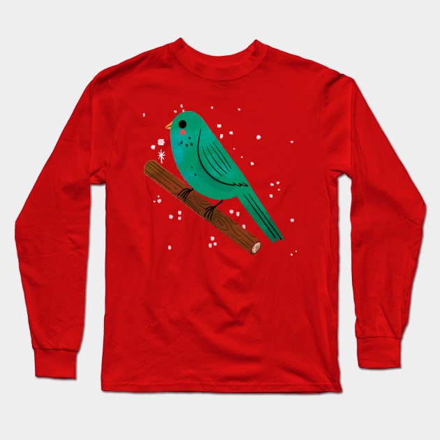 Kawaii Bird Painting Hand Drawn Long Sleeve T-Shirt by Mako Design 